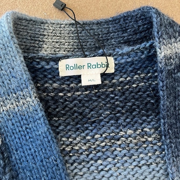 Roller Rabbit LILLIEN CARDIGAN SWEATER Blue Metallic Wool Blend- M/L - Picture 5 of 9
